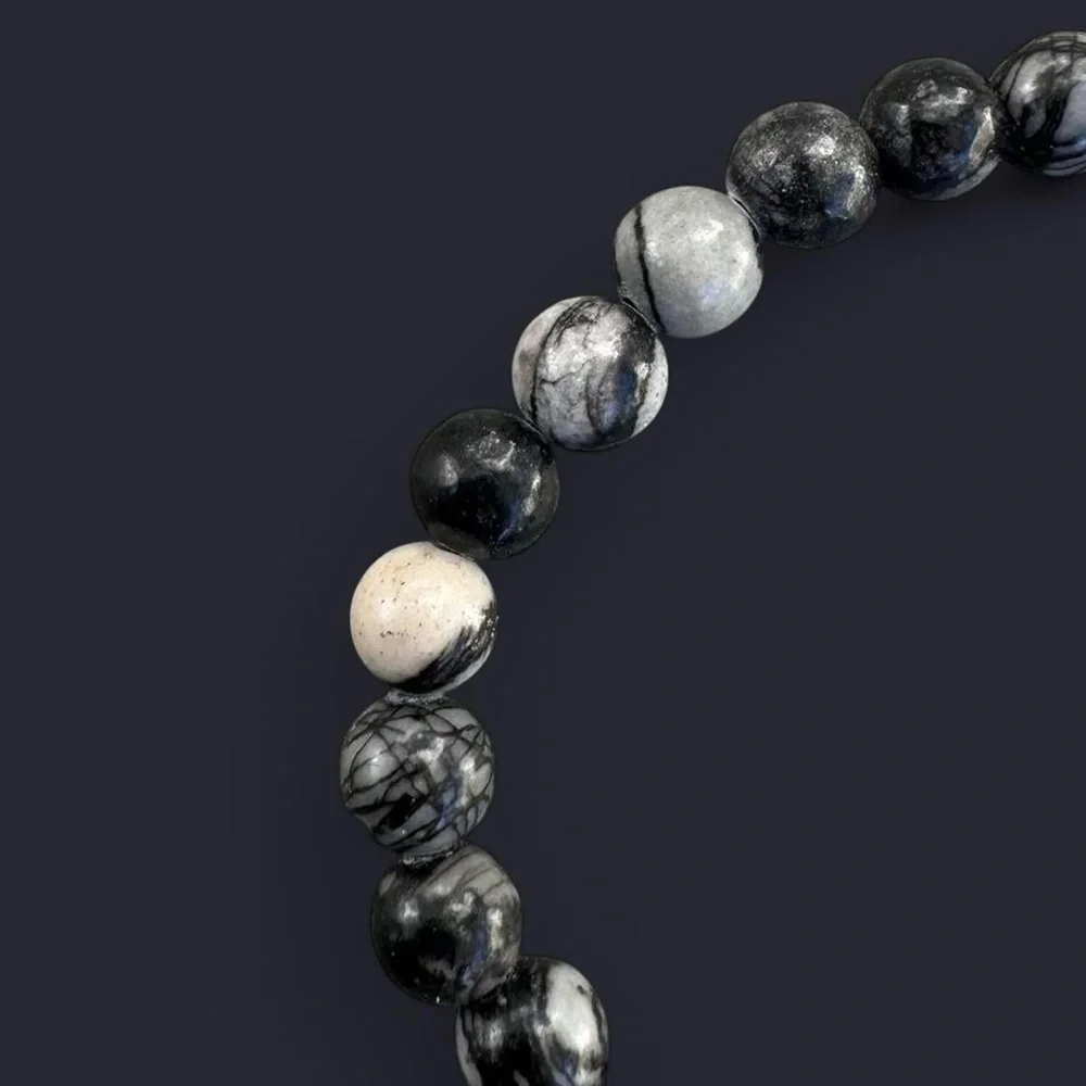 Black Picasso Jasper Adjustable Gemstone Bead Bracelet 6mm